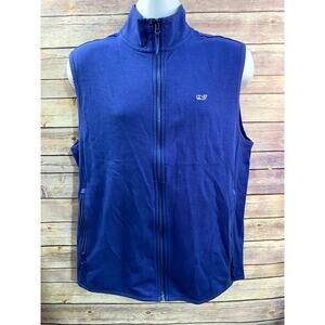 Vineyard Vines Vest Size M Blue Sleeveless Whale Logo Zip Front Performance